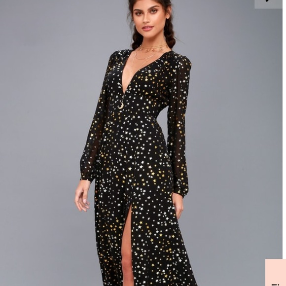 Lulu’s Sparks Fly maxi deep-v dress gown NWT